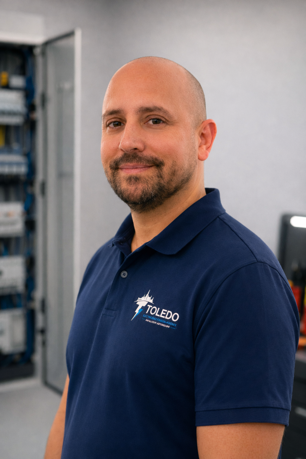 Electricista profesional en Toledo junto a un cuadro eléctrico